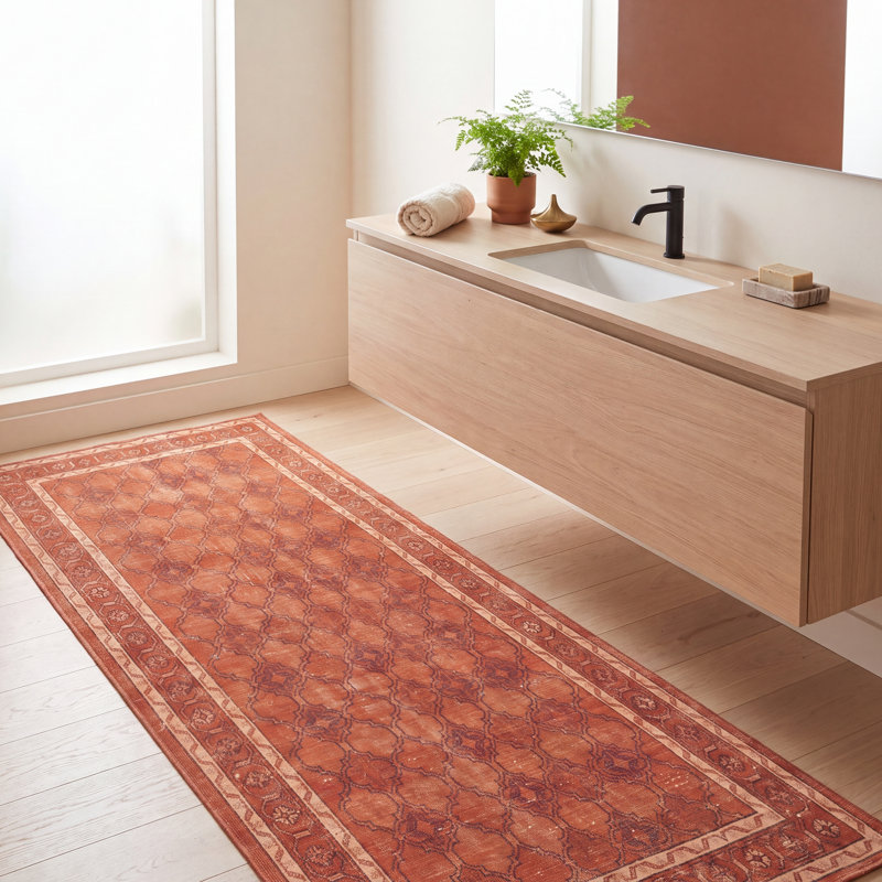 Tapis Redmond moderne à motifs mosaïques abstraites, orange, rouge et crème, lavable à la machine, antidérapant, à poils courts, pour l'intérieur et l'extérieur, adapté aux animaux domestiques, idéal pour le salon, la chambre, la salle à manger, l'entrée, le couloir ou le bureau.