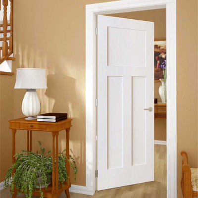 Slab Shaker 1+2 Panel White Solid Core Wood 80 in. x 36 in. with Jamb Kit