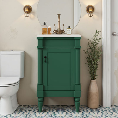 Petit meuble-lavabo autoportant moderne de 18 pouces avec lavabo en céramique, armoire de rangement avec tablette réglable