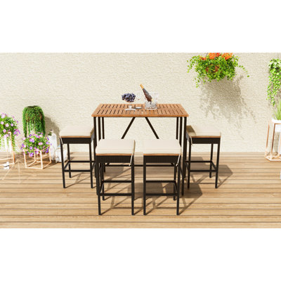 Wood And Pe 5 Patio With Cushions, Foldable, High, Space Saving, Brown Outdoor : Table & Stools Slip, , Rust-,