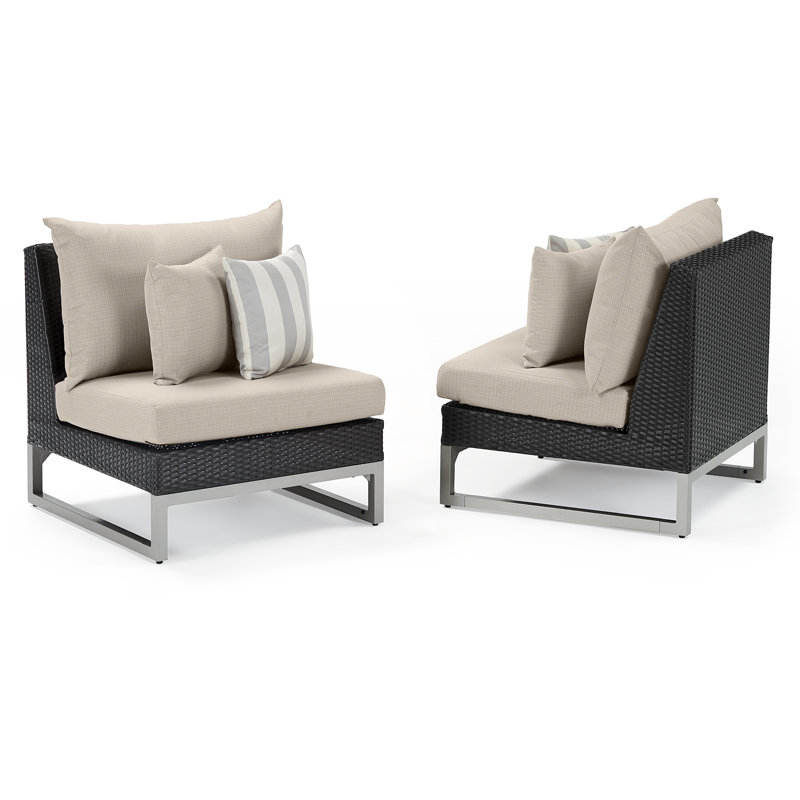 6 Piece Outdoor Sectioanl Seating Group, Centered Ink Stripe Sunbrella®, Brown