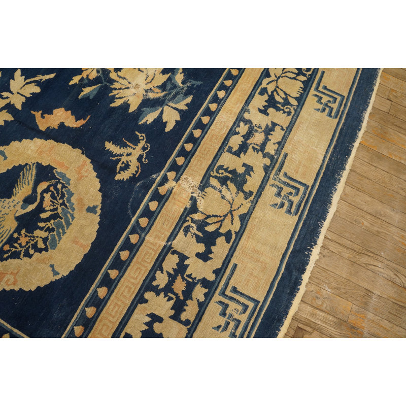 Blue Antique Room Size Peking Chinese Medallion Knotted Pile Area Rug