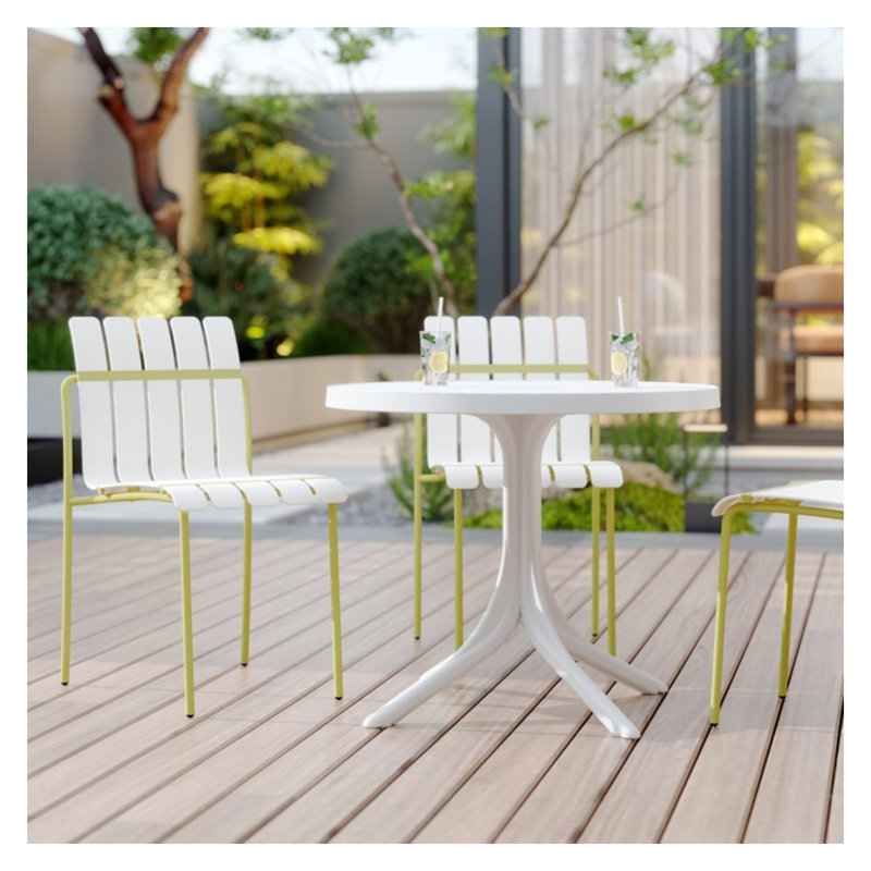 Ensemble de salle à manger d'extérieur 5 pièces avec table ronde et 4 chaises rayées 5 pièces
