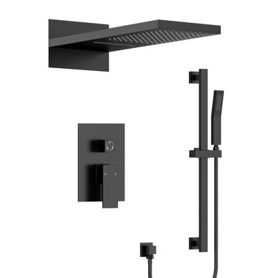 22" Waterfall & Rainfall Shower System with Adjustable Slide Bar Handheld Shower and Pressure-Balanced Valve