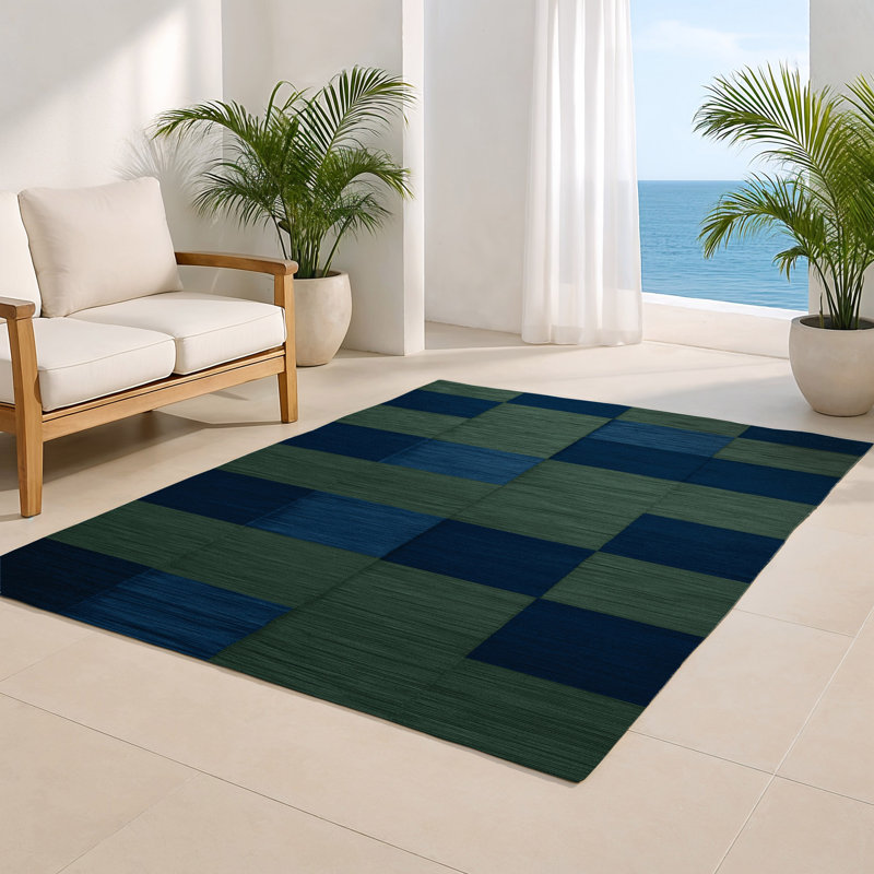 Tapis d'intérieur et d'extérieur à carreaux vert, Rectangulaire 2 pi x 3 pi