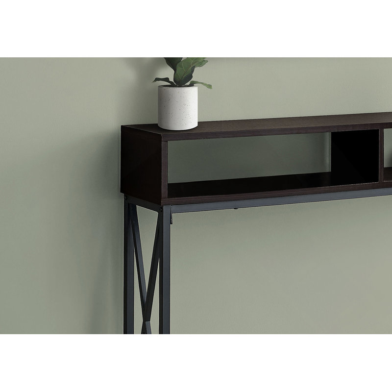 Table d'appoint contemporaine ou moderne pour console, vestibule ou canapé, avec base en métal durable et plateau en bois artificiel stable