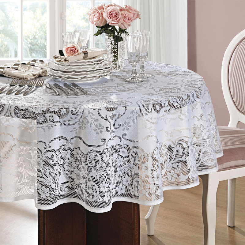 AdonisUSA White Lace Tablecloth with classic reproduction of  Victorian lace pattern – Elegant Machine Washable Table Linen