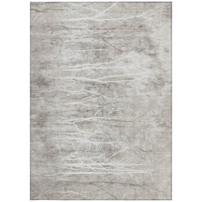 10' X 14' Silver And Gray Floral Washable Indoor Outdoor Area Rug