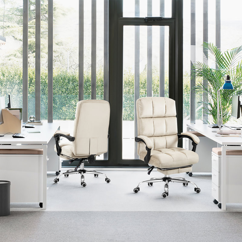Velvet Executive Chair With Footrest, Beige