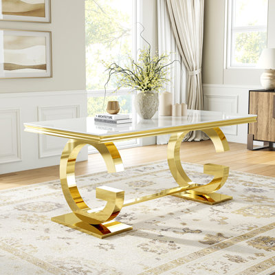 70.08" Rectangular Dining Table Set Of 7, Tempered Glass Top With Double-G Base, 6 Upholstered Velvet Dining Chairs With Nailhead Trim