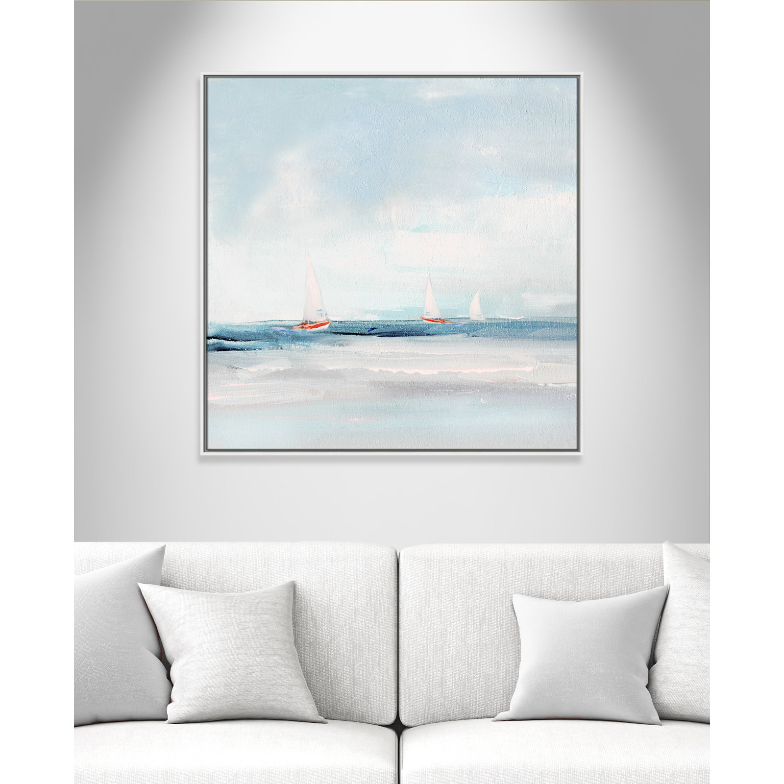 Charter "Caribbean Sail" Painting by Sally Swatland, 37.5" H x 37.5" W x 2" D, White