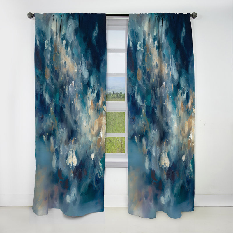 Seascape Abstract Painting I - Liquid Ink Curtain - Blackout Abstract Curtain - 1 Panels, 52" W x 84" L