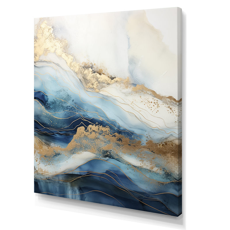 «White and Blue Goldern Abstract River - Northern Lights», art mural sur toile, 32" H x 16" W, Toile tendue