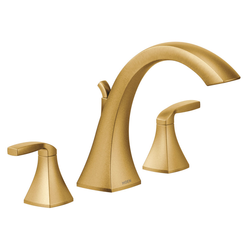 Moen Voss Double Handle Deck Mounted Roman Tub Faucet Trim, Valve Required, Brushed Gold