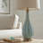 Modern Coastal Aqua Glass Table Lamp Set of 2 with White Linen Shades, 30" Tall