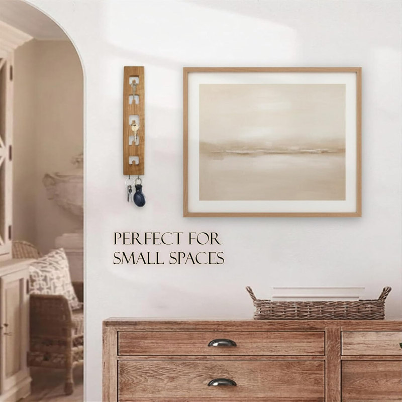 Porte-clés mural vertical pour hall d'entrée - Porte-clés étroit en bois avec crochets, rangement compact pour petits espaces, conception rustique en bois massif
