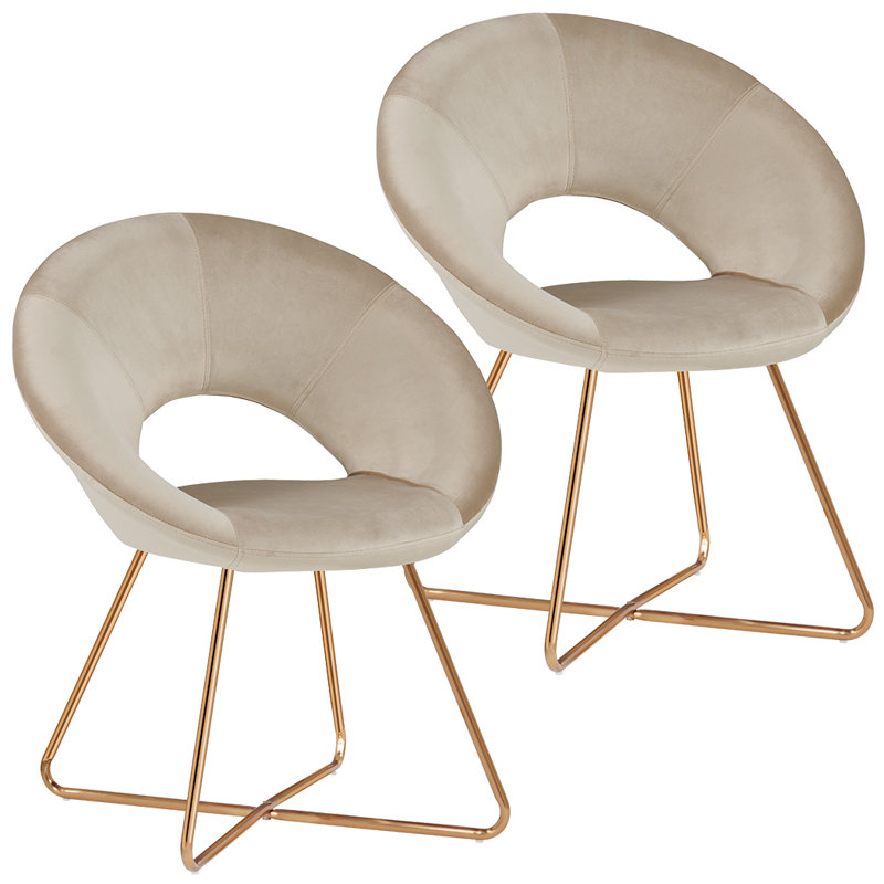 Focht 20" Wide Velvet Barrel Armchair with Open Back and Gold Metal Legs, Khaki Velvet