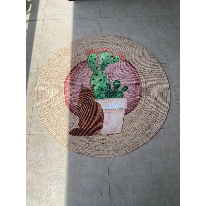 Tapis rond en coton avec envers antidérapant Mayleigh, Rond 3 pi 11 po x 3 pi 11 po