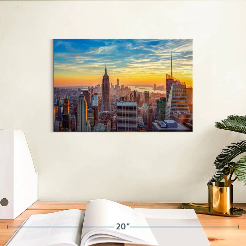 Marchelle, New York, ciel coucher de soleil, H 8 po x l 12 po