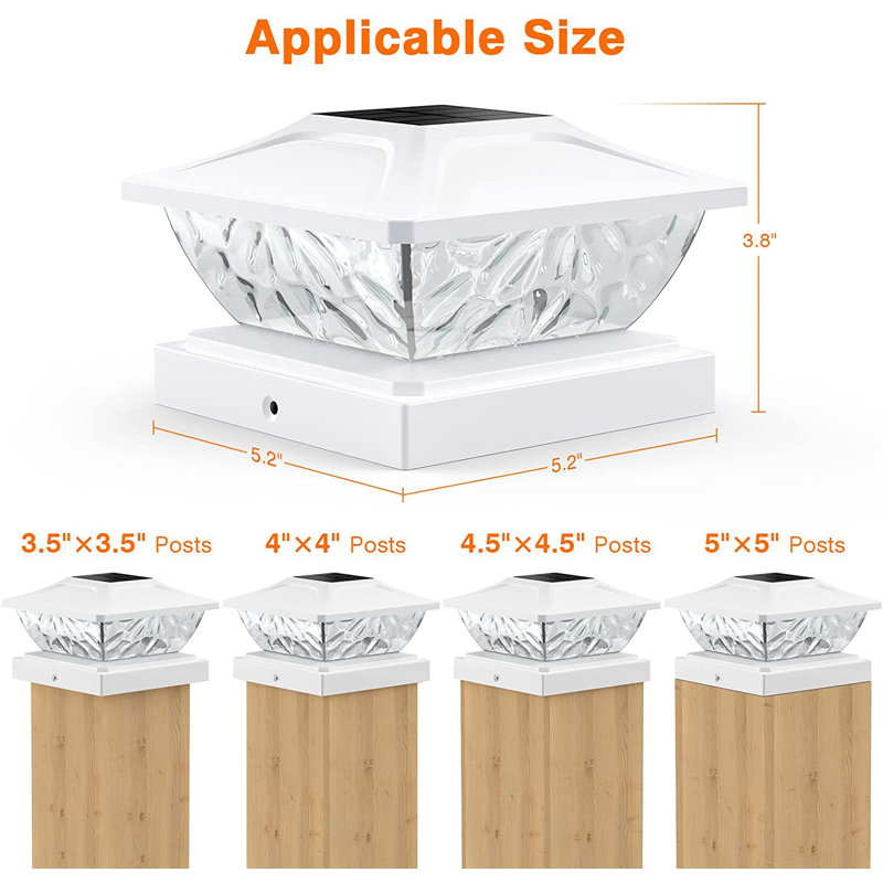 White LED Solar Powered Fence Post Cap Lights Multipack