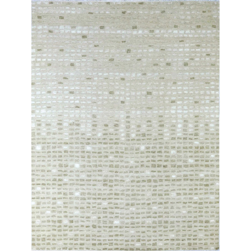 Tapis beige noué à la main de haute qualité, Rectangulaire 8 pi x 10 pi