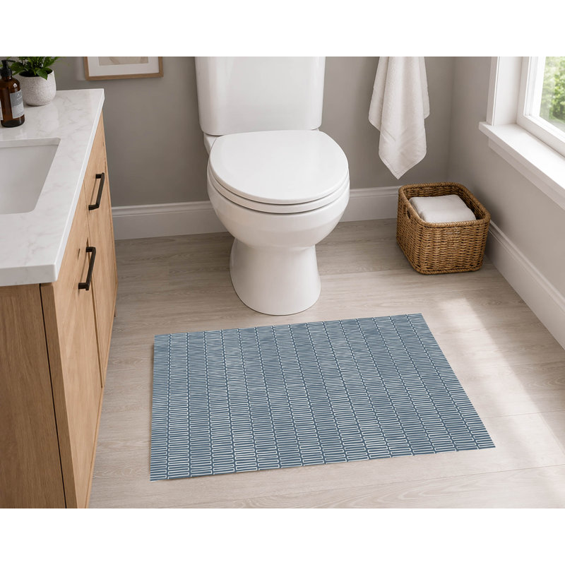 Tapis de toilette rectangulaire antidérapant Block Maze, 34" W x 21" L, Blue