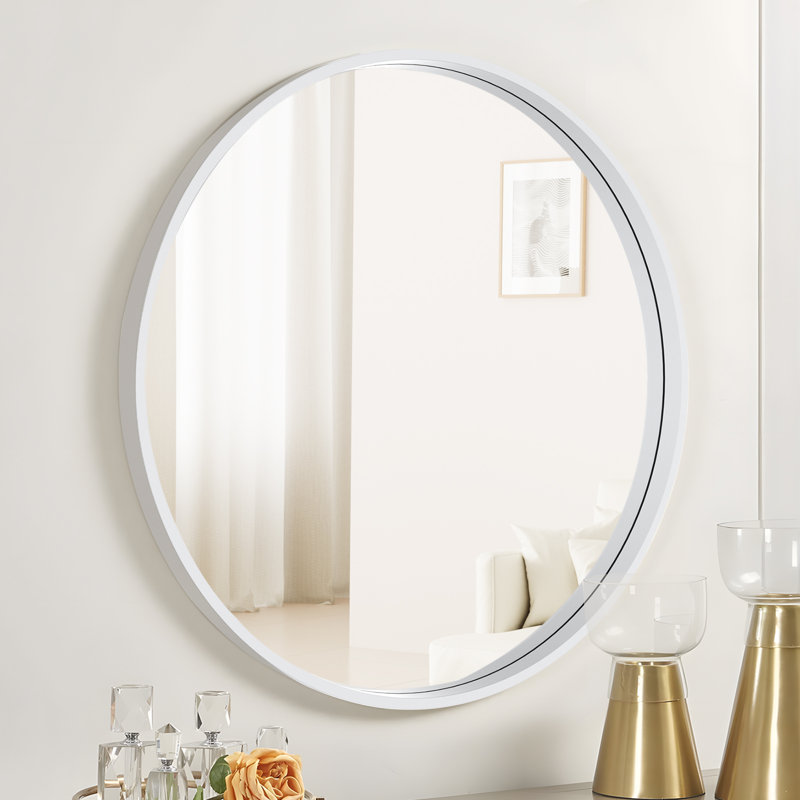 Karrina Accent Wood Round Mirror, 24" x 24", White