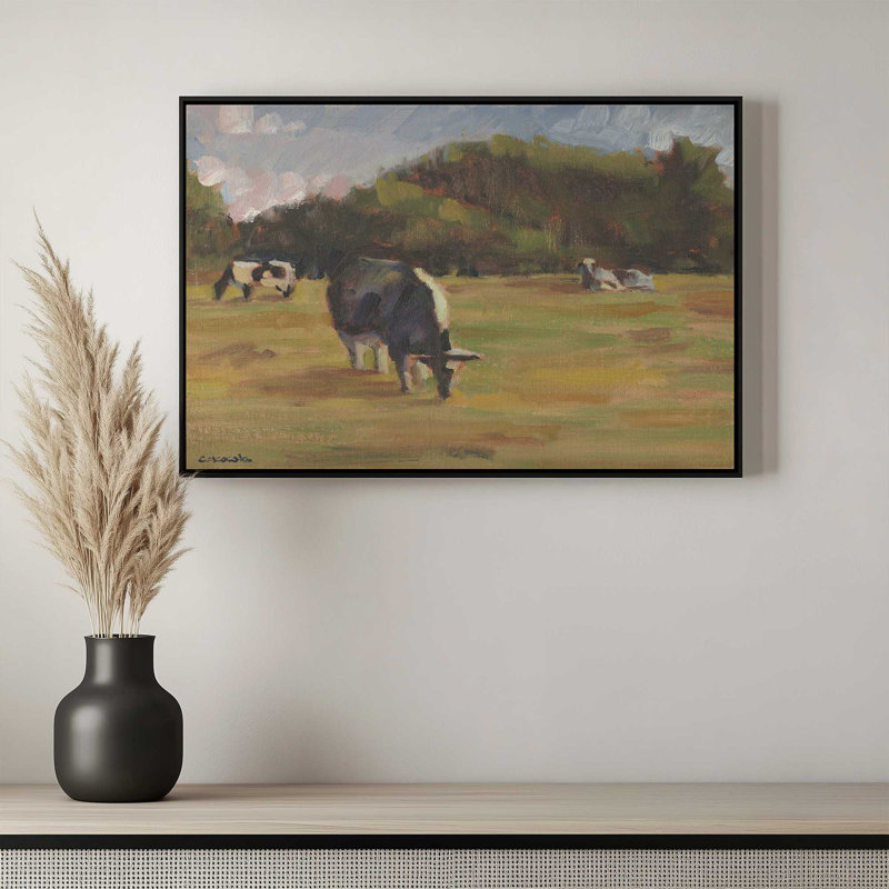 «Resting Cows I» par Stephen Calcasola, reproduction d'art sur toile, H 12 po x l 18 po, Noir