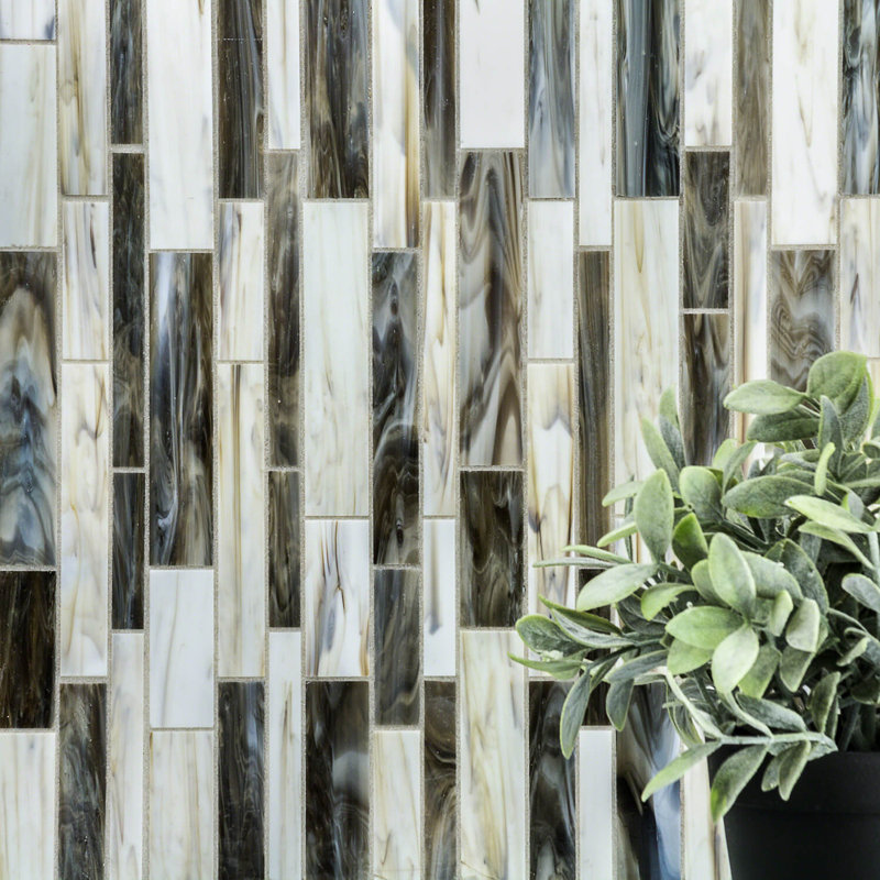Matchstix Glass Linear Tile 12" x 12", Black/White