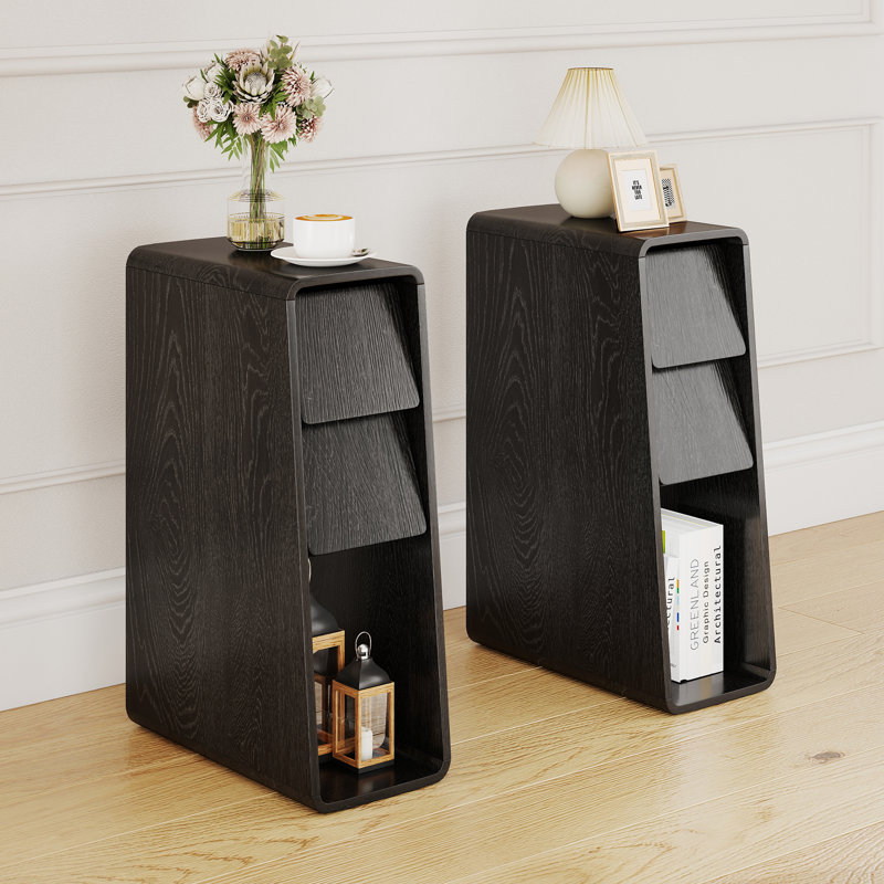 Table de bout étroite 23,6 po, table de bout avec rangement pour tiroir (ensemble de 2), Noir, 23.6" H x 15.75" W x 7.87" D