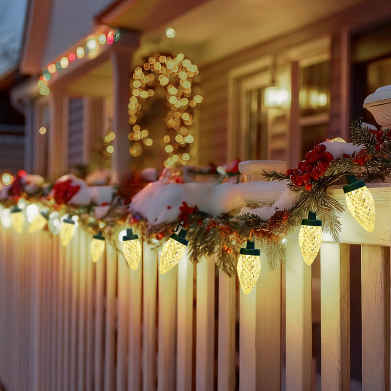 4 Pack 25ft BIG Bulb C9 Christmas String Lights, 50 Bulbs, Warm White, Battery Powered, Warm White
