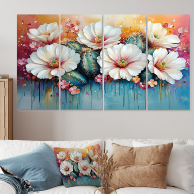 Beauté rose cactus blanc - Art mural floral cactus - Art mural traditionnel pour le salon