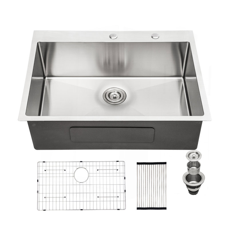 Évier de cuisine 28 po x 22 po x 10 po à cuve simple encastrable en acier inoxydable de calibre 16 28 po