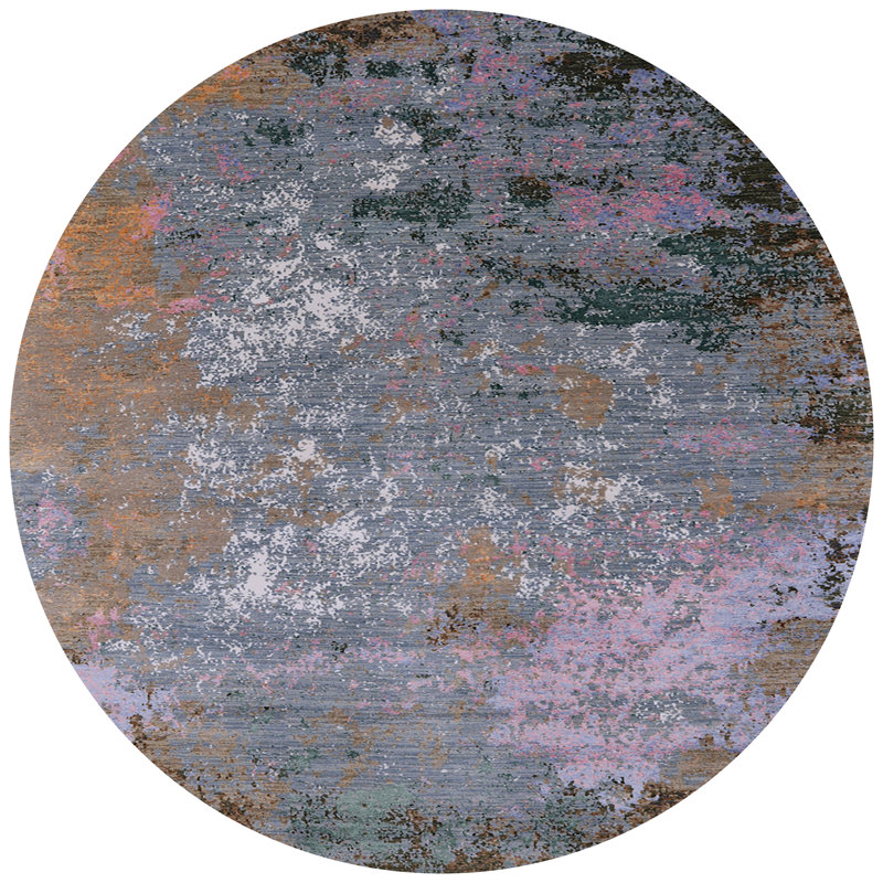 Tapis bleu / brun / mauve à motif abstrait Brookmont, Rond 7 pi