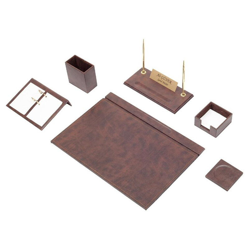 Michalea Leather / Faux Leather Desk Organiser Set, Brown