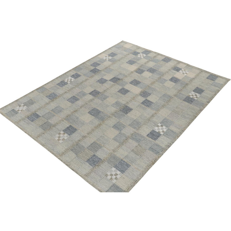 Scandinavian Rug In Blue, Grey Geometric Pattern By Rug & Kilim