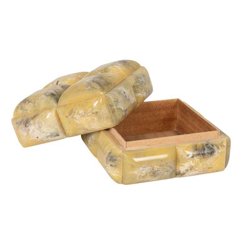 Boîte de rangement décorative cloutée en marbre marbré avec couvercle, 7"L x 7"W x 4"H, Jaune