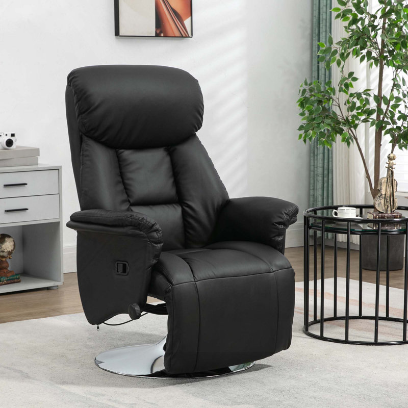 Meryle Faux Leather Swivel Recliner, Black Faux Leather