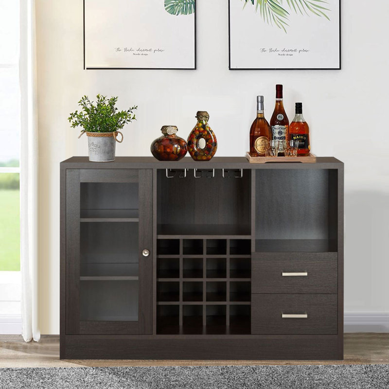 Armoire-bar 47 po en bois multifonctionnel avec buffet et console ouverte
