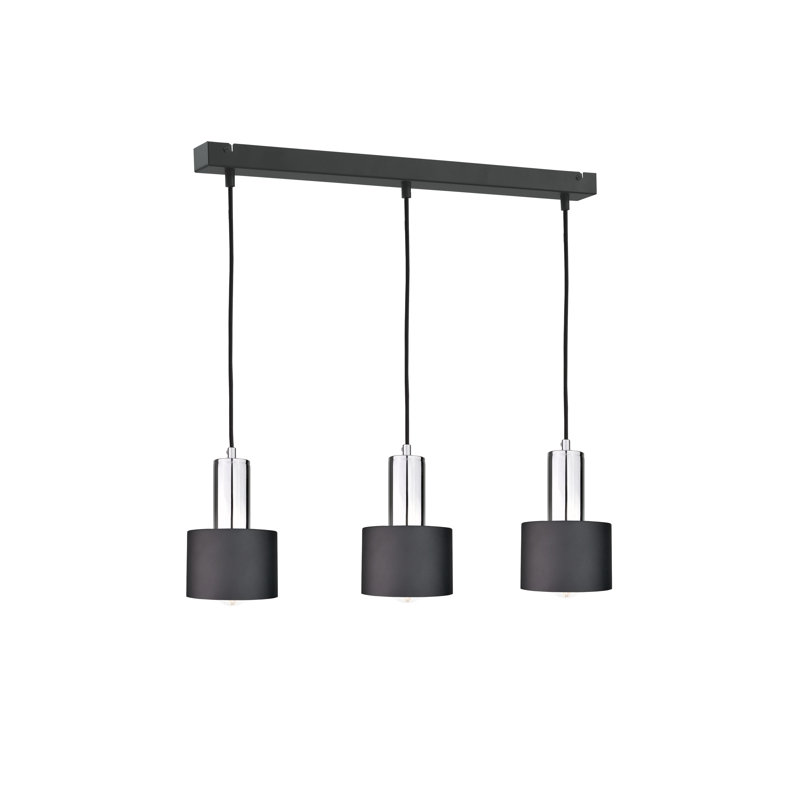 3 - Light Kitchen Island Pendant, Black/Chrome