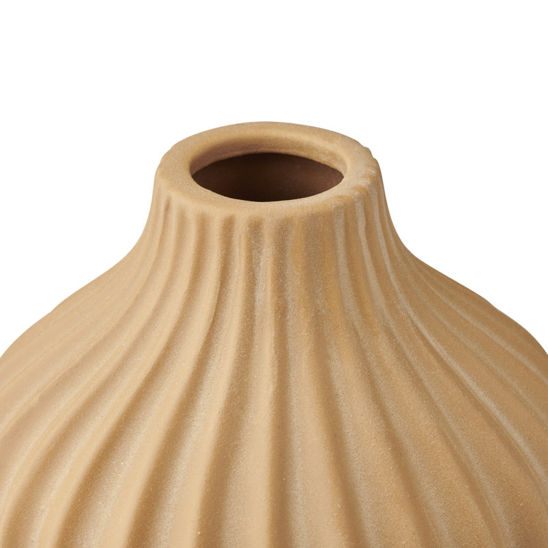 Junaed Ribbed Ceramic Vase, Brown, 10" H x 4.75" W x 4.75" D