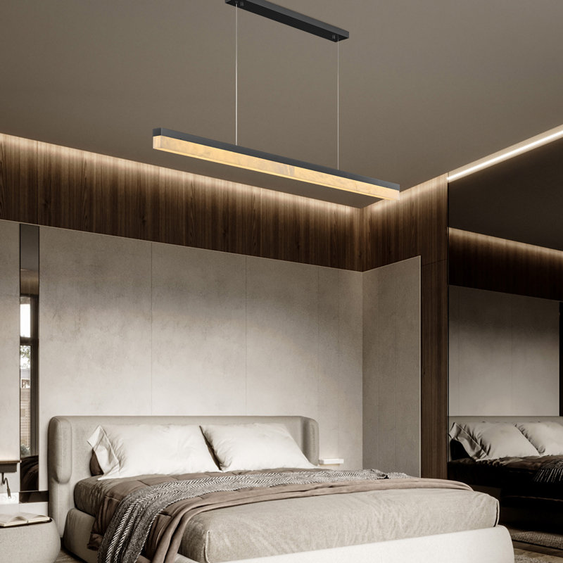Lustre moderne 59 "avec abat-jour albâtre pour salle à manger - fini noir mat, H 102,17 po x l 59,06 po x P 4,33 po, Noir mat
