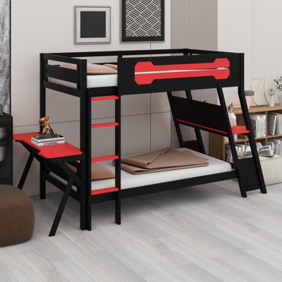 Gamer Bunk Bed With Dual Built-In Gaming Desks, USB Charging Ports, And Pegboard Organization System