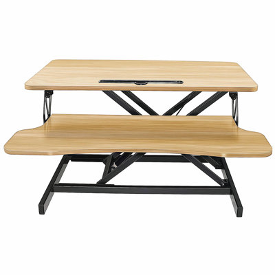 Convertisseur de bureau 32 pouces, hauteur réglable pour s'asseoir pour se lever, poste de travail double moniteur et ordinateur portable avec large plateau à clavier, couleur noyer