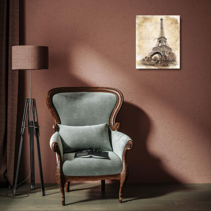 Toile tendue avec châssis Red Barrel Studio®, Cusson, Marie, Elaine, titrée: Tour Eiffel rétro, H 17 po x l 15 po