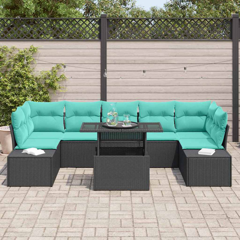  Ensemble de canapé de jardin manuel 8 pièces noir et bleu 100 x 55 x 73 cm, Coussin bleu / cadre noir