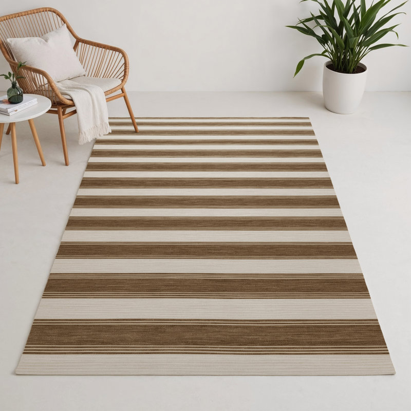 Tapis intérieur / extérieur gris HorizontalStripes, Rectangle 5 pi x 7 pi