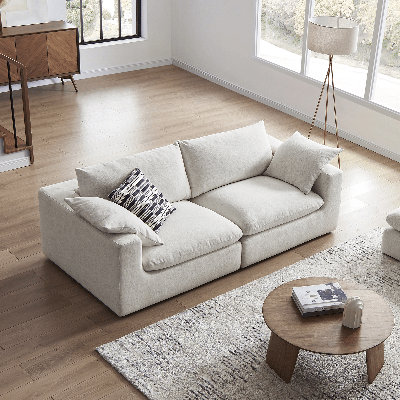 Canapé modulaire à assise profonde 84 po Modholic Duke, 2 places, blanc