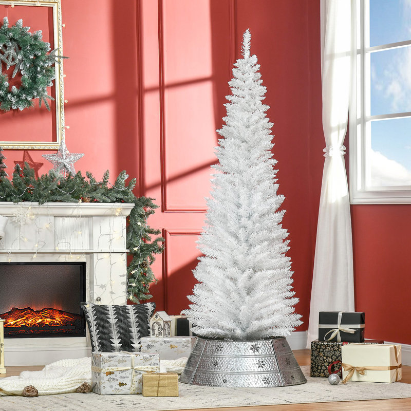 Arbre de Noël artificiel 8 pi, arbre de Noël mince avec 618 pointes de branches réalistes et support en plastique, Blanc