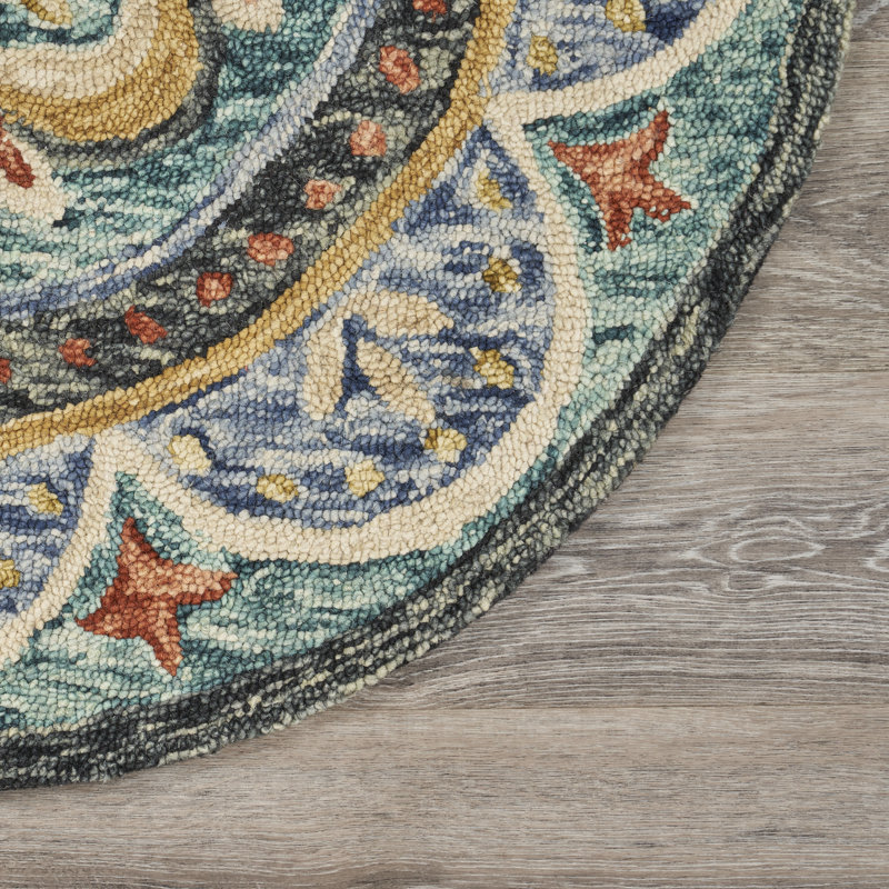 Padula Classic Floral Hand Tufted 100% Wool Area Rug, Round 6'